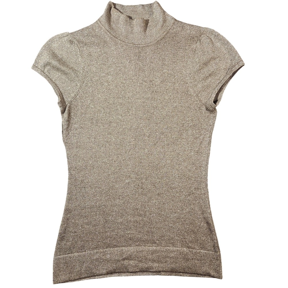 Saks Fifth Avenue Sweater Womens Medium Silver Metallic Shortโ Sleeve Turtleneck